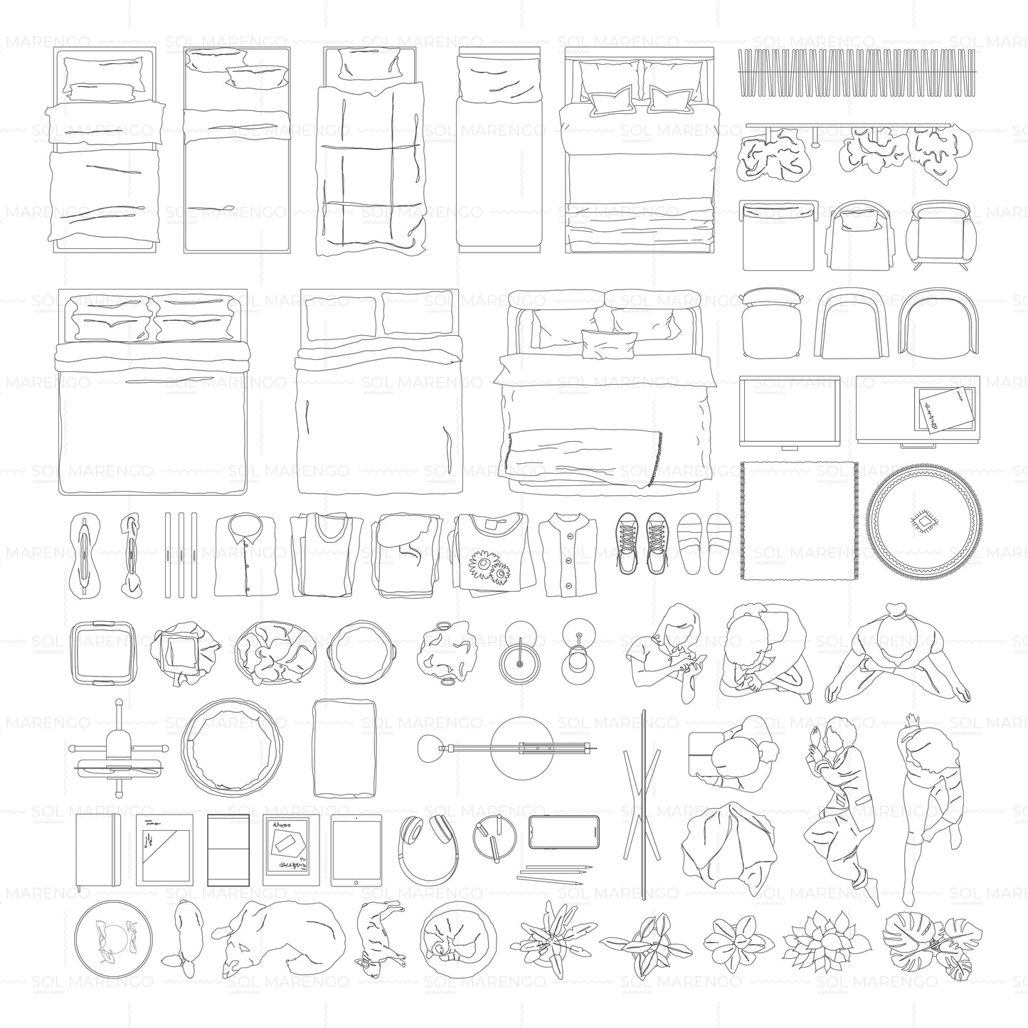 Mobiliario de RECÁMARA en planta | CAD & Vector