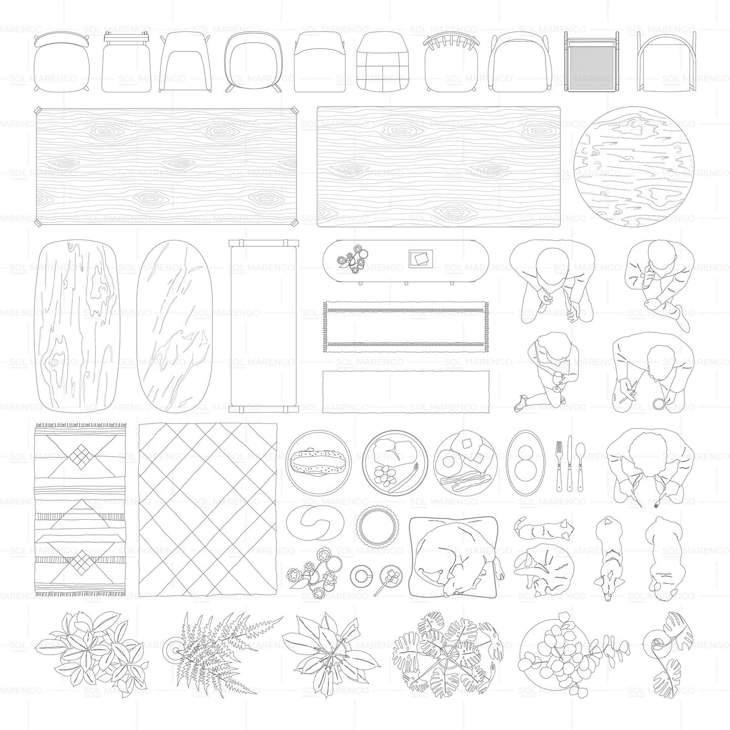 Dining room furniture top view | CAD & Vector