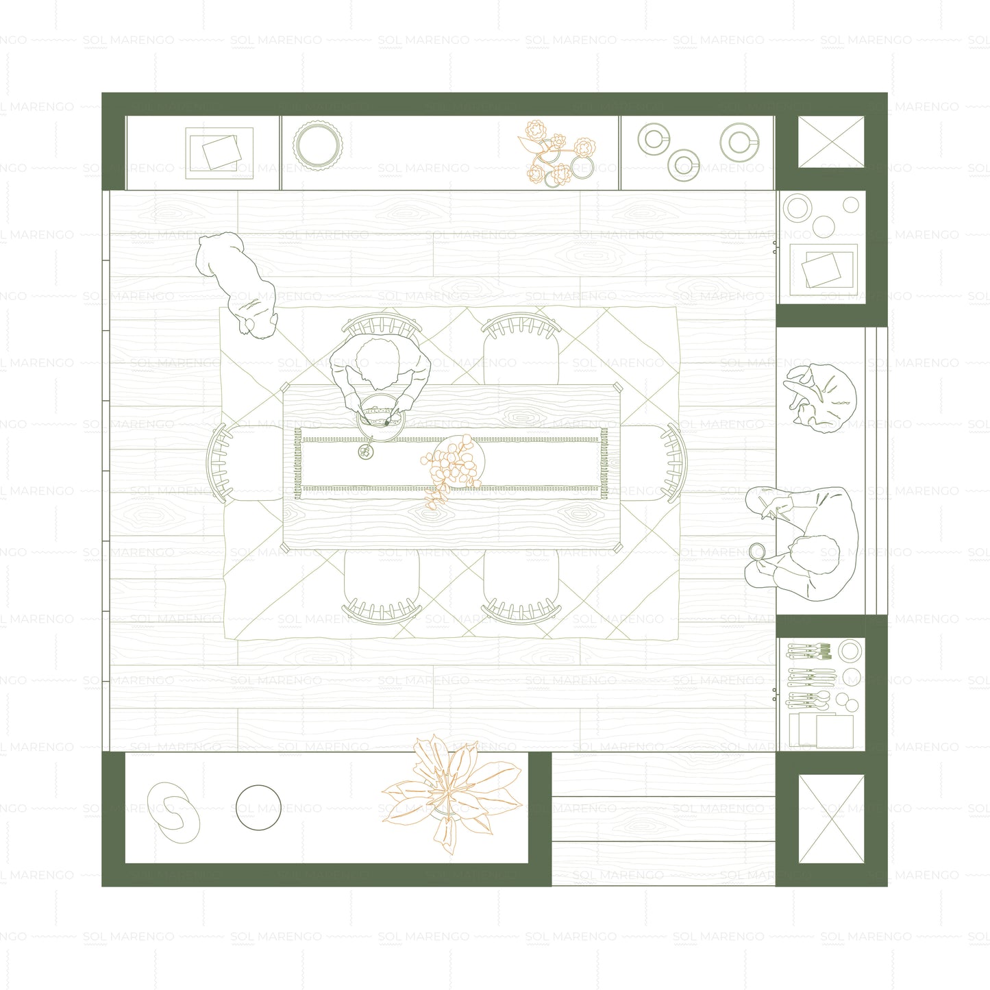 Dining room furniture top view | CAD & Vector