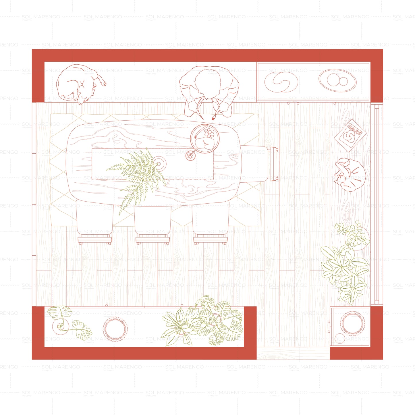 Dining room furniture top view | CAD & Vector