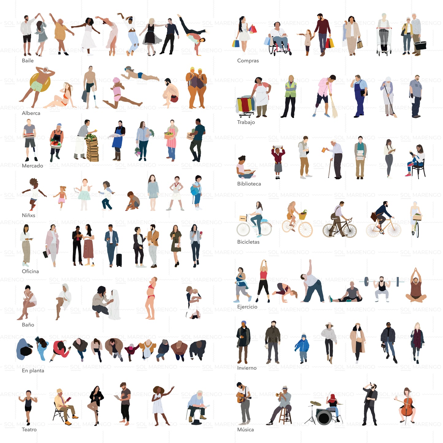 100 illustrated people - actions | Vector & PNG