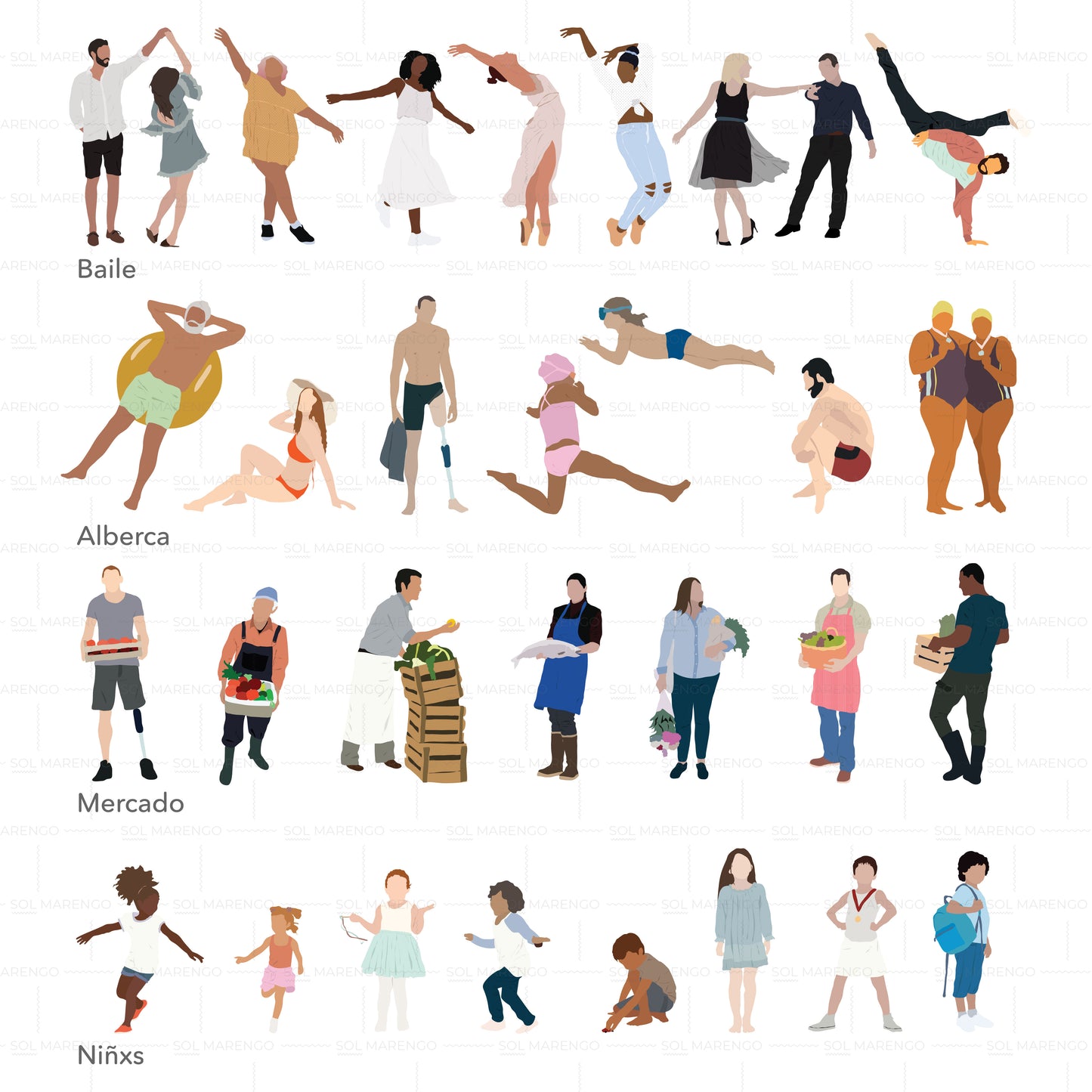 100 illustrated people - actions | Vector & PNG