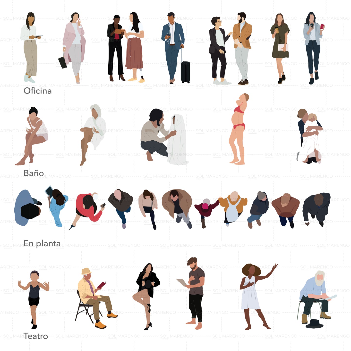 100 illustrated people - actions | Vector & PNG