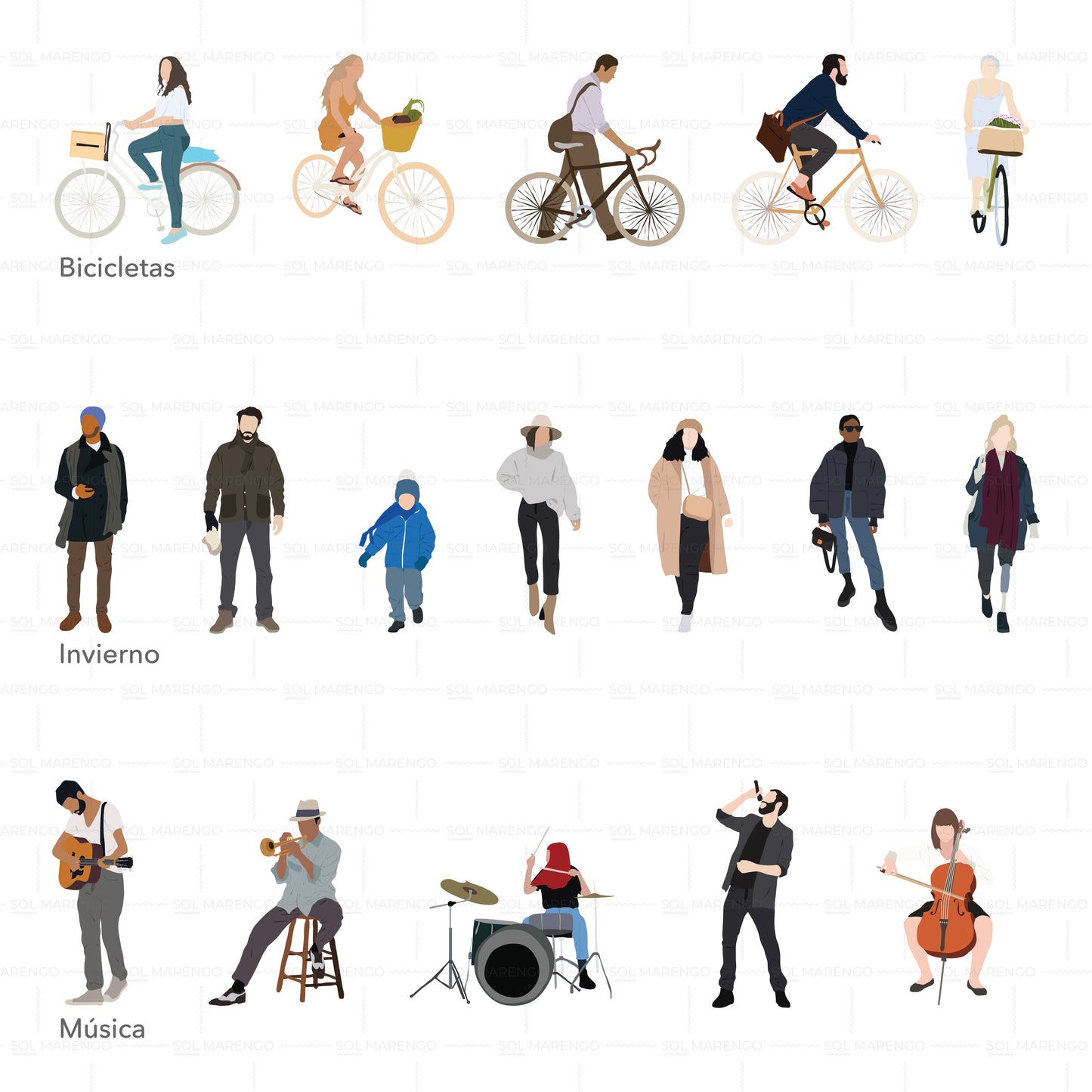 100 illustrated people - actions | Vector & PNG