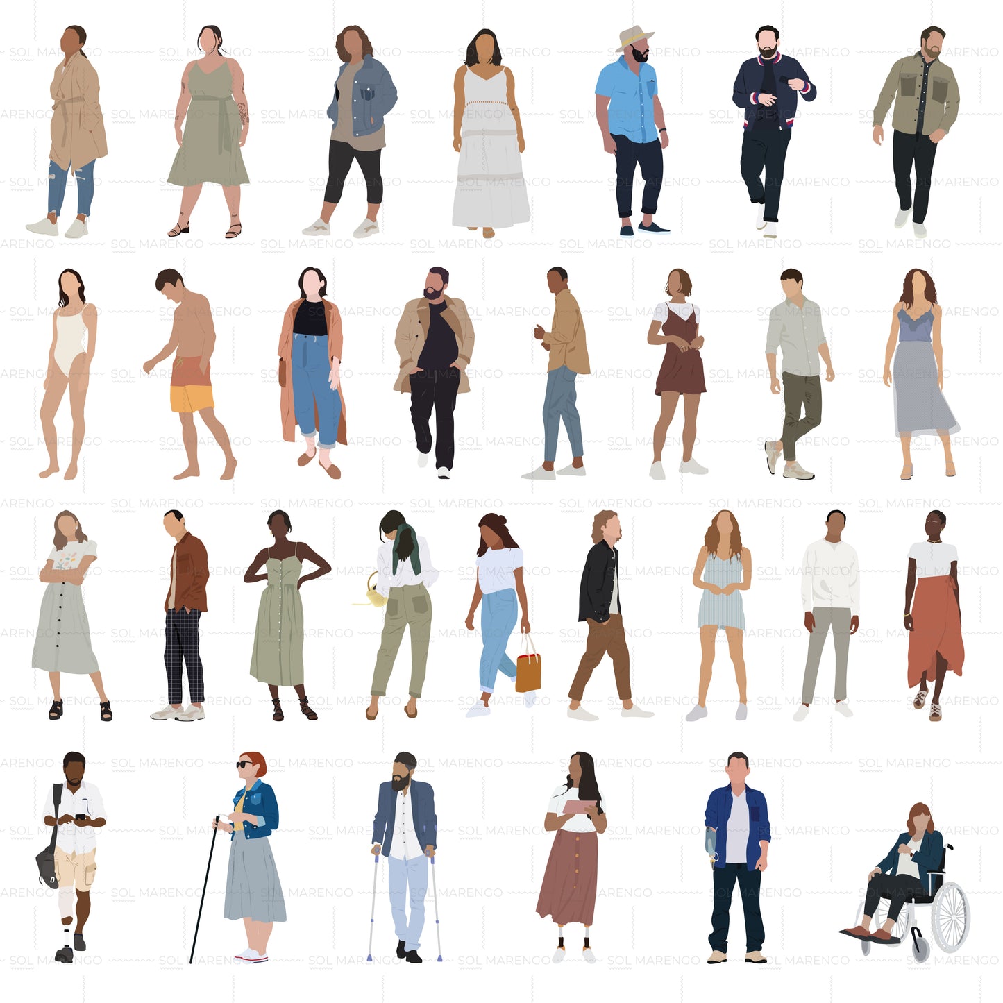 30 illustrated people | PNG