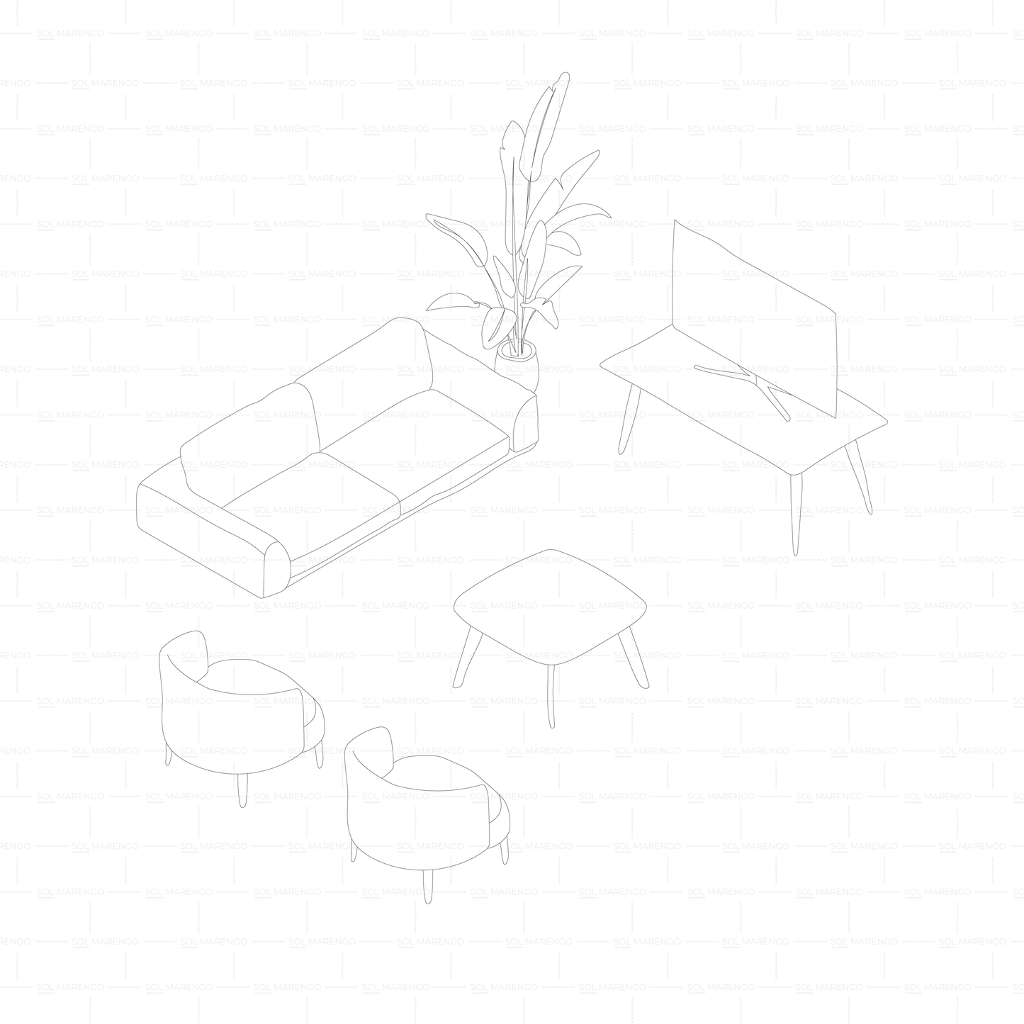 Sketchy isometric furniture | PNG