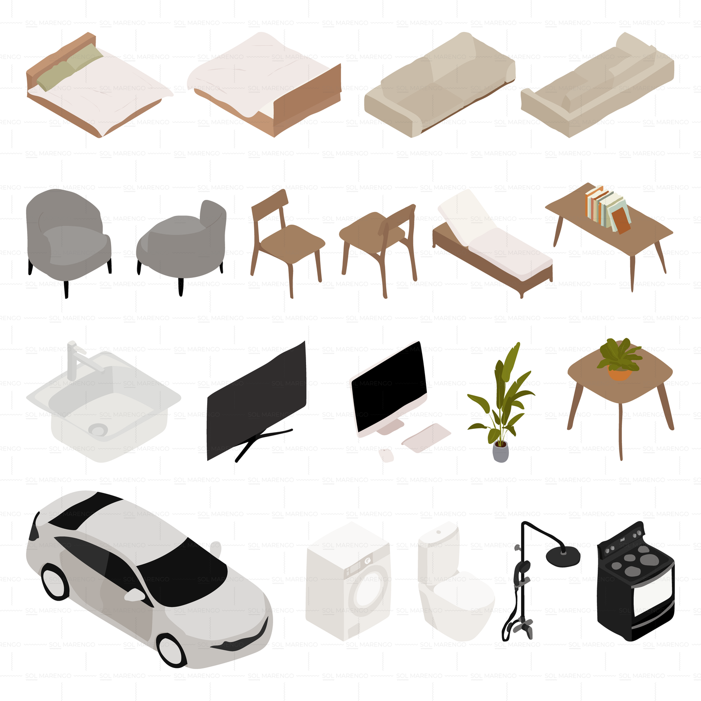 Sketchy isometric furniture | PNG