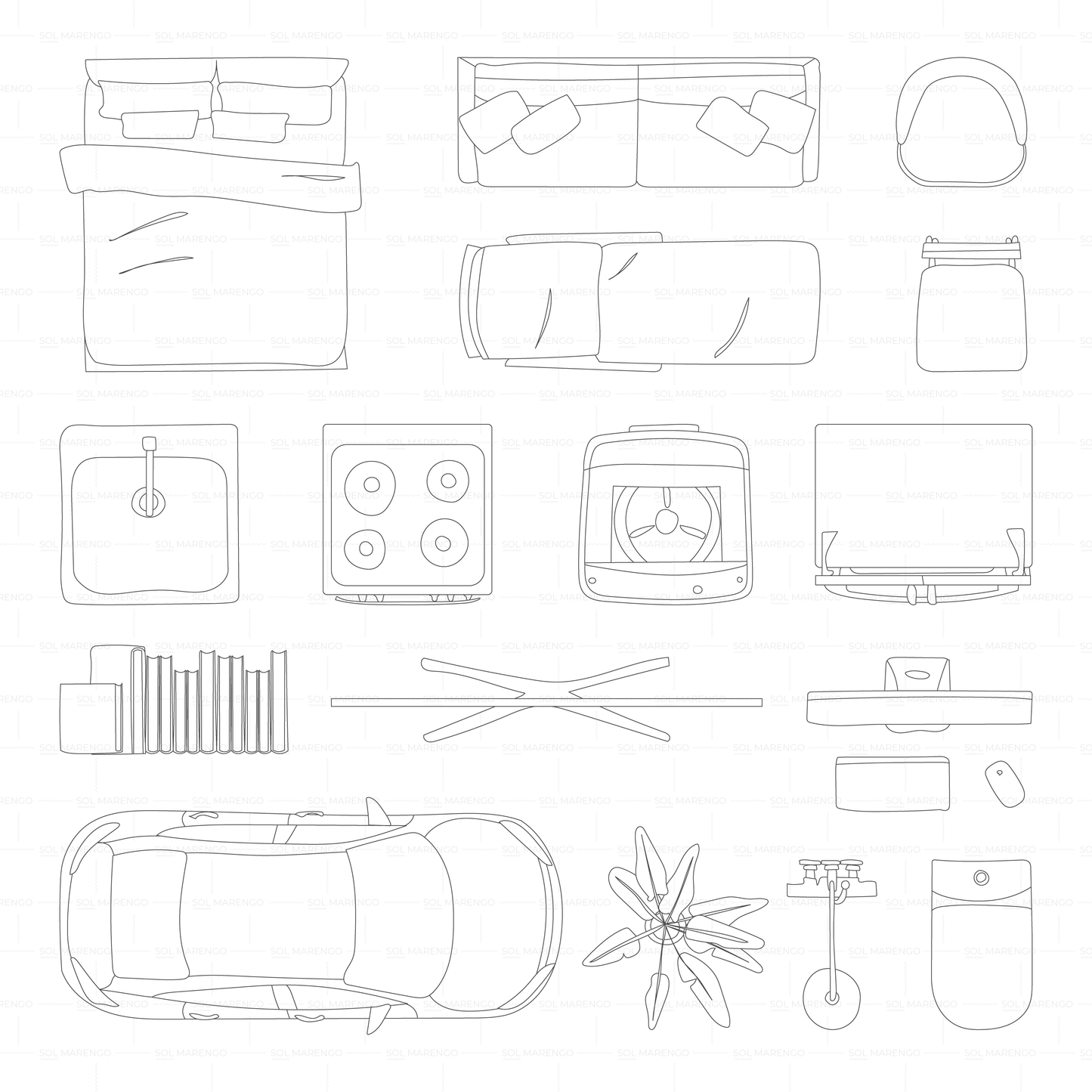 Sketchy furniture top view | PNG