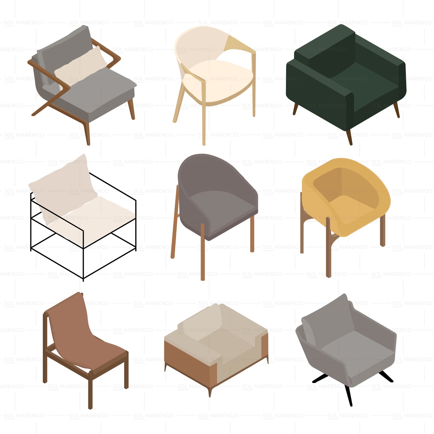 Isometric living room furniture | CAD, Vector, PNG & SVG