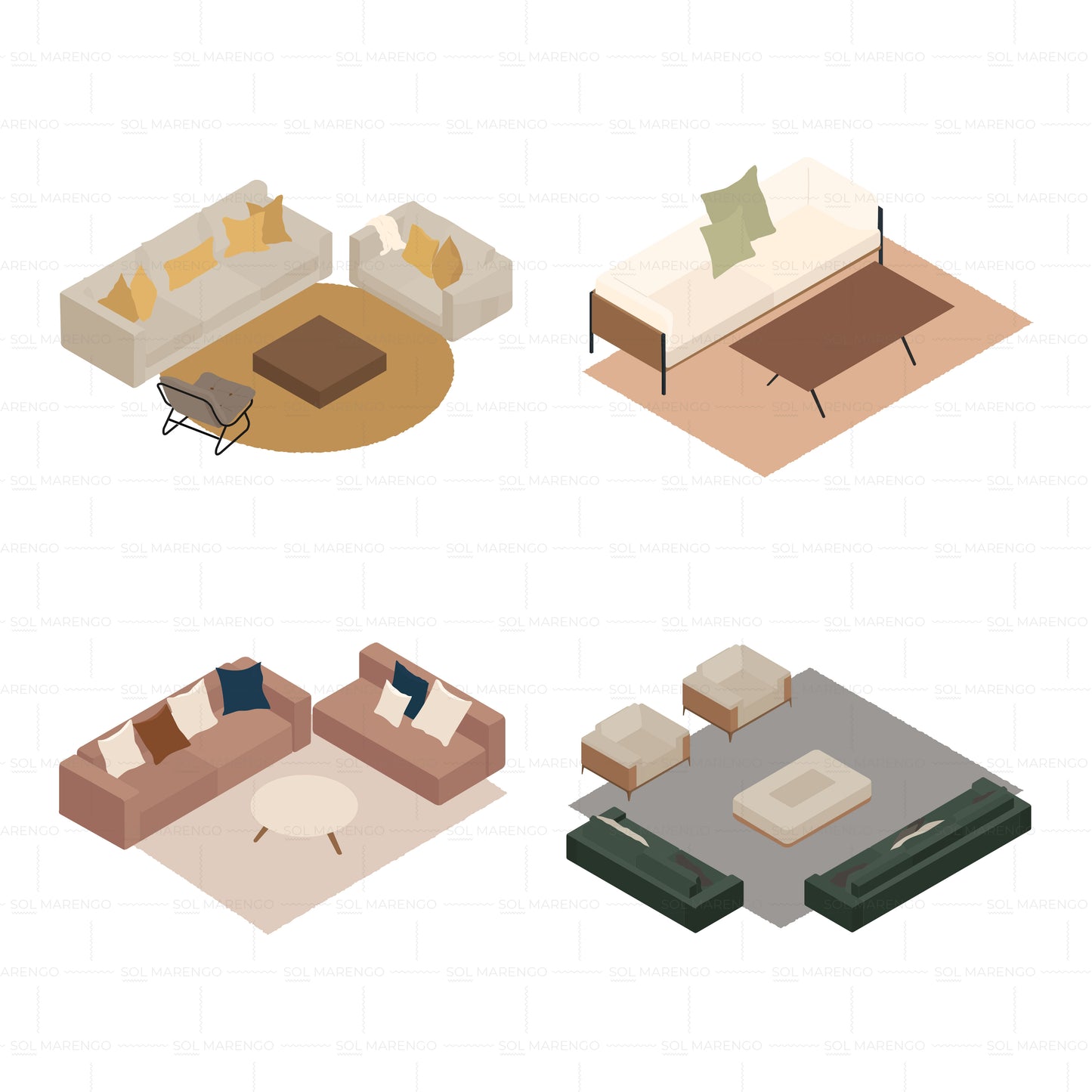 Isometric living room furniture | CAD, Vector, PNG & SVG