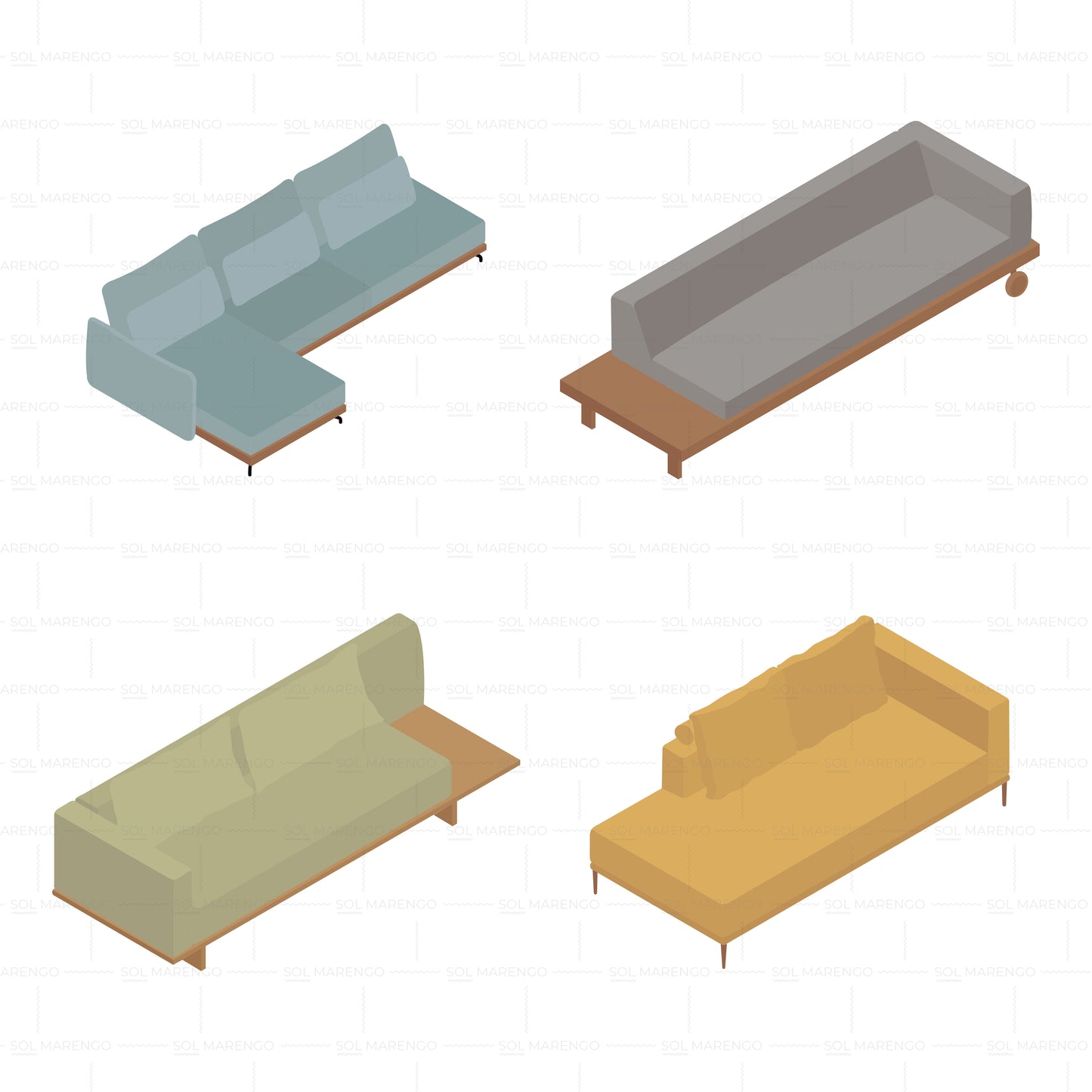 Isometric living room furniture | CAD, Vector, PNG & SVG