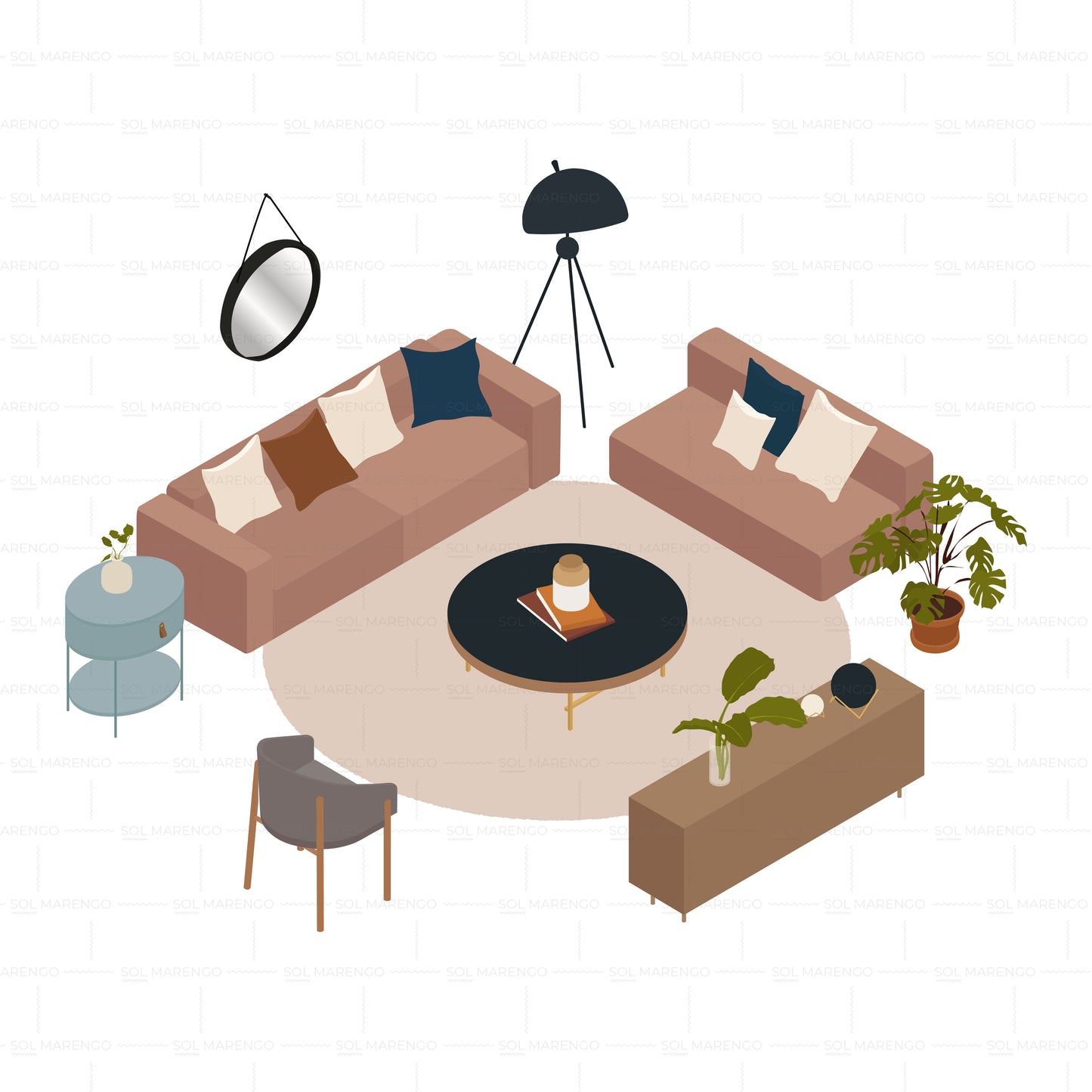 Isometric living room furniture | CAD, Vector, PNG & SVG