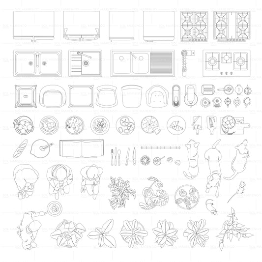 Mobiliario de COCINA en planta | CAD & Vector