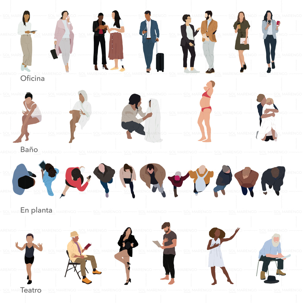 100 personas ilustradas - acciones | Vector & PNG – Sol Marengo