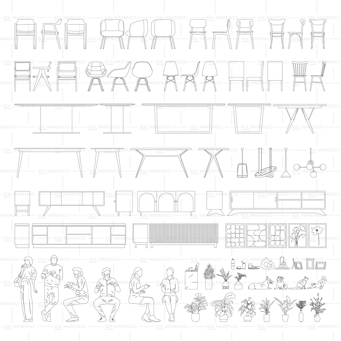 Mobiliario de COMEDOR en alzado | CAD & Vector