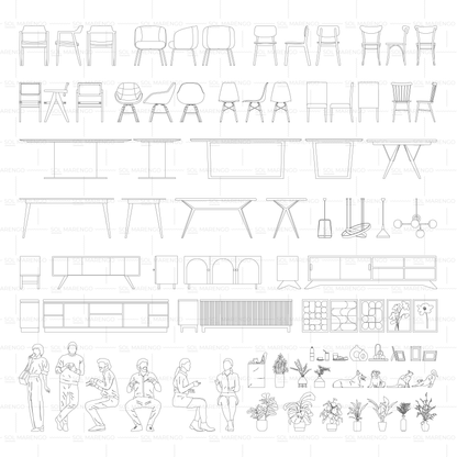 Mobiliario de COMEDOR en alzado | CAD & Vector