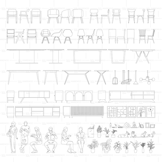 Mobiliario de COMEDOR en alzado | CAD & Vector