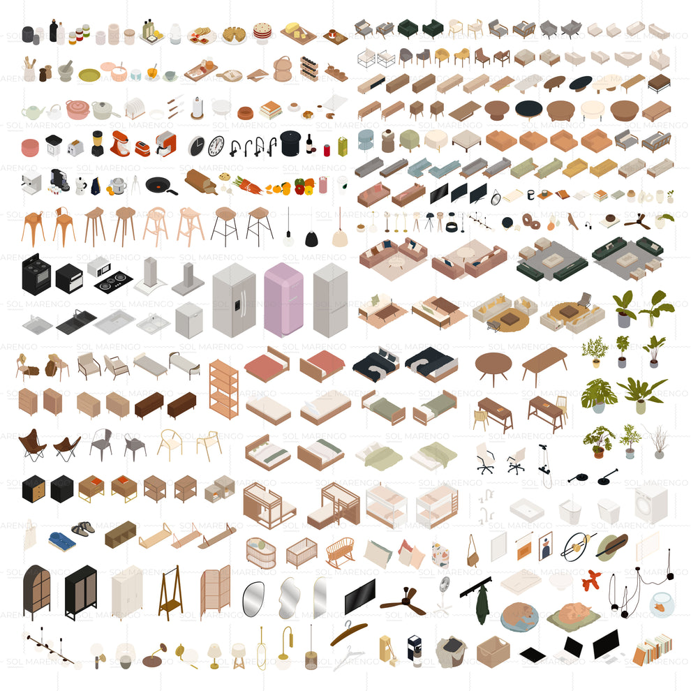 Isometric furniture megapack | CAD, Vector & PNG – Sol Marengo