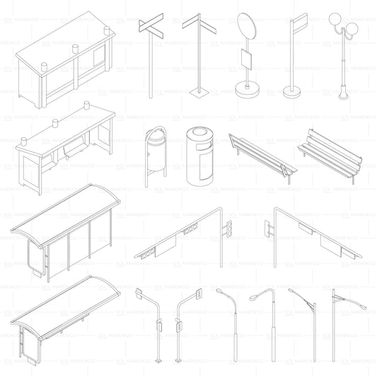 Mobiliario urbano isométrico | Vector, CAD, PNG & SVG